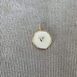 14k Gold Filled White Enamel Gold Heart Coin Pendant